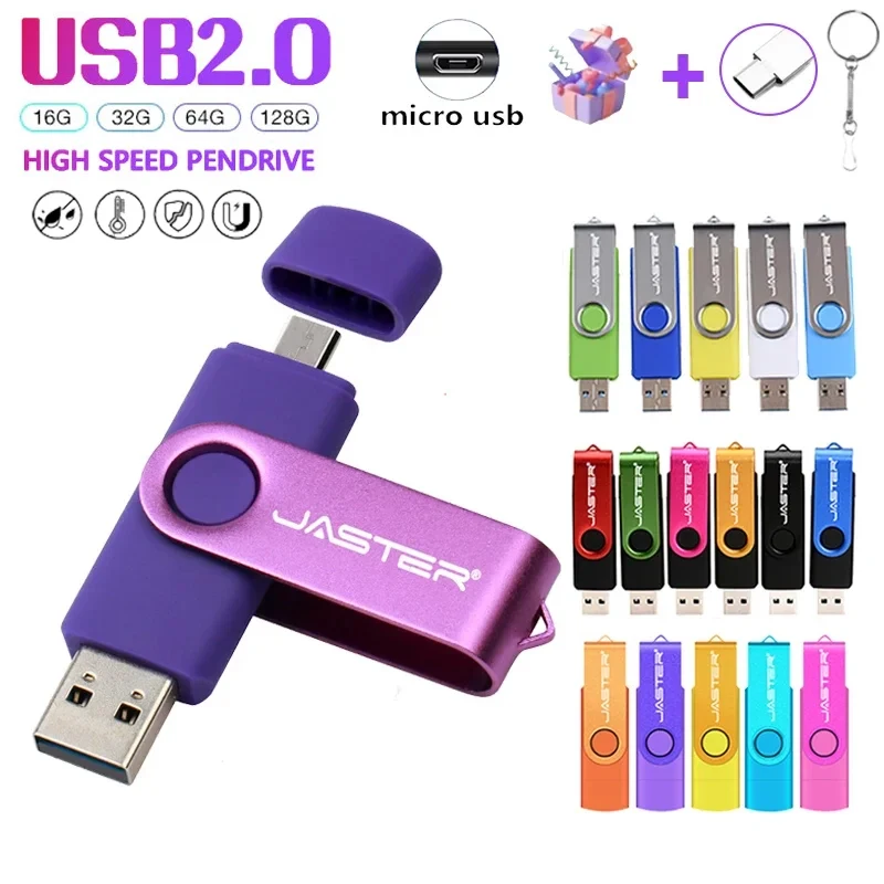 JASTER OTG 2-in-1-USB-Flash-Laufwerk, 128 GB, 64 GB, 32 GB, 16 GB, externer Speicher, mattierter Micro-USB-Stick mit doppelter Anwendung Image