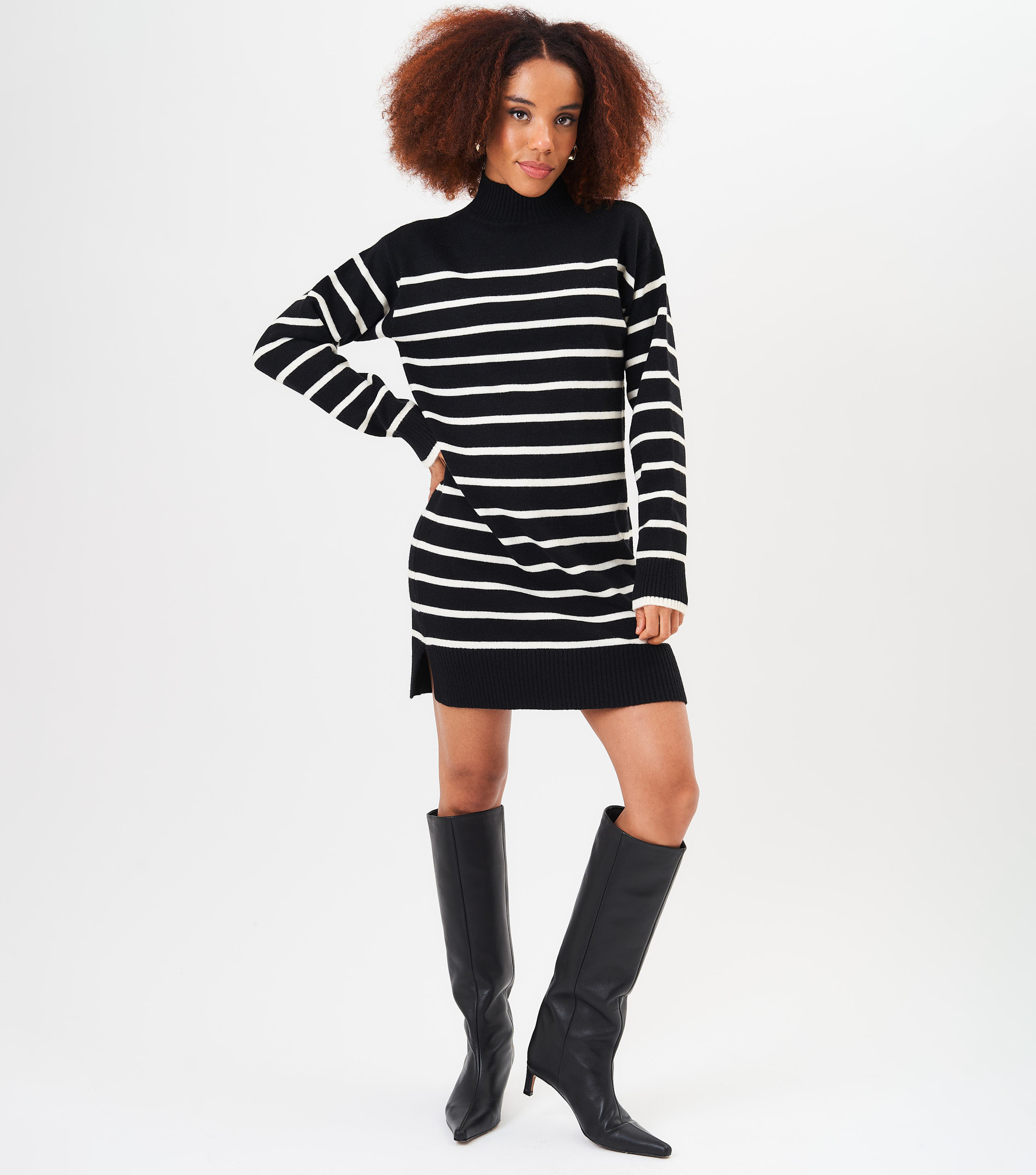 Hochgeschlossenes gestreiftes Tunikakleid in Übergröße Image