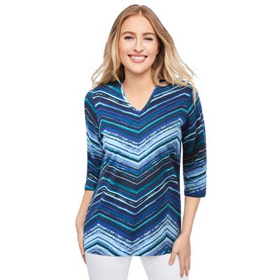 Plus Size Women's Stretch Cotton V-Neck Tee by Jessica London in Blue Chevron (Size 12) 3/4 Sleeve T-Shirt