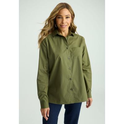 Plus Size Women's Stretch Cotton Oversized Shirt by Jessica London in Dark Olive Green (Size 14 W)