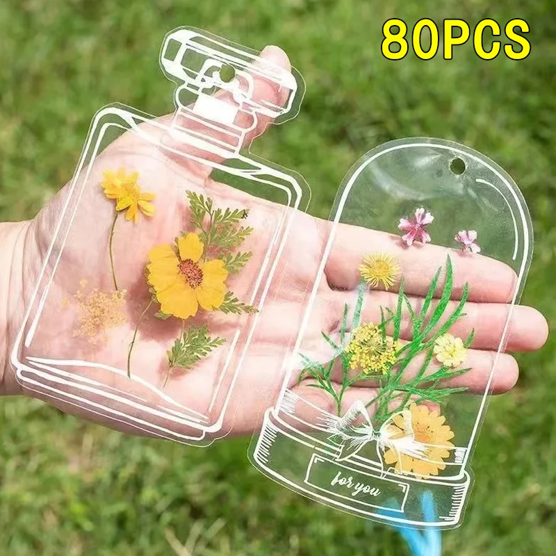 Getrocknete Blumen Lesezeichen handgemachte DIY Materialien transparente Probe hausgemachte tropfen geprägte Pflanzen setzen Blumen Aufkleber Flasche Image