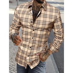 Homme Chemise d'été Chemise Décontractée Chemise de Plage Chemise Boutonnée Chemises à carreaux Jaune Rouge Bleu Vert Gris manche longue Carreaux / Rayé / Chevron / Rond Revers Vacances Hawaïen