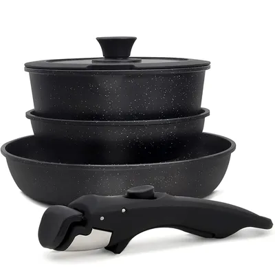 DONNOR Induction Cookware Set 5 Pieces Pots and Pans Set Non Stick Granite Stackable RV Cookware