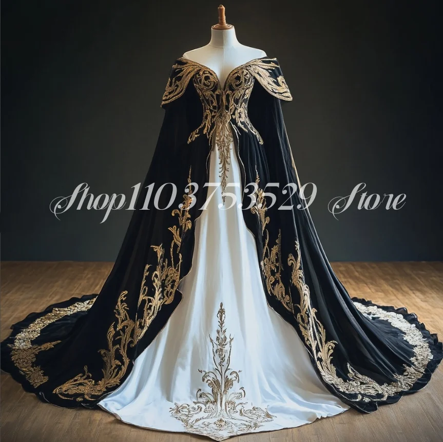 Fantasy Retro mittelalterliche Abendkleider, elegant, trägerlos, Goldapplikation, Korsett, Mieder, A-Linie, langes Kleid, Elfe, viktorianisch, individuell Image