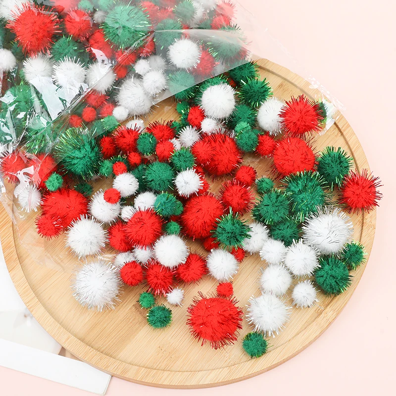 50/100Pcs 1-3cm Rot Grün Flaum Ball Für DIY Handgemachte Weihnachten Baum Haar Zubehör Weihnachten party Dekorationen Für Home Navidad Image