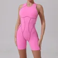 Pad Nylon Donna Body Fitness Yoga Set Splicing Colore a contrasto V a vista Pantaloncini interi Tuta Palestra Sport Push Up