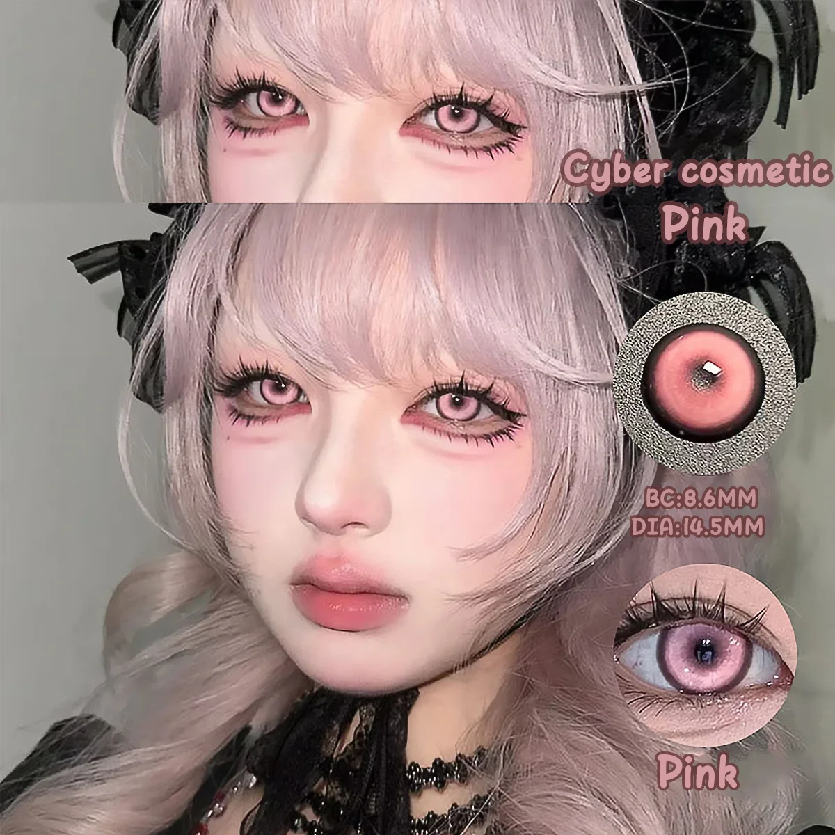 VISUASHOW 2 Stück Anime Cosplay Farbige Kontaktlinsen Kurzsichtigkeit Großes Auge Halbjährliche Nutzung, Weiche Linsen für Party Kosmetik Schönheits-Make-up Image
