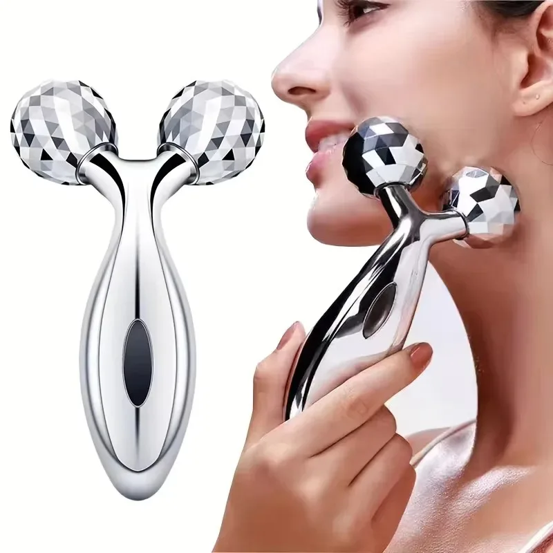 Einteiliges 3D-Gesichtsroller-Massagegerät – 3D-Roller Face Slimmer – manuelles Gesichtsmassagegerät – Silber Image