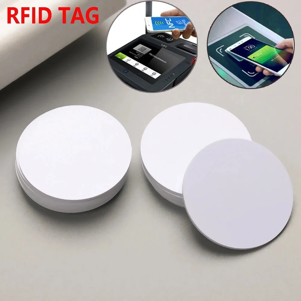 13,56/pcs schwarz weiß wieder beschreibbar ntag215 nfc runde Münze mhz bytes smart ntag karten etiketten 25mm für nfc telefons piel Image