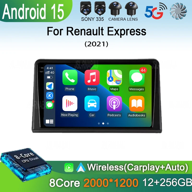 Pour Renault Express 2021 Autoradio vidéo Android 15 lecteur multimédia Auto GPS Navigation Audio Autoradio Carplay 360 caméra RDS