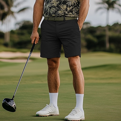 Herren Kleid-Shorts Arbeitsshorts Lässige Shorts Kurze Golfhosen Tasche Gerade geschnitten Einfarbig Komfort tragbar Knielänge Outdoor Täglich Strassenmode Stilvoll Schwarz Braun Image