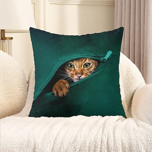 Dekorativer Kissenbezug mit niedlichem Kätzchen-Peekaboo-Grafik, 1 Stück, weicher, quadratischer Kissenbezug für Schlafzimmer, Wohnzimmer, Sofa, Couch, Stuhl Image