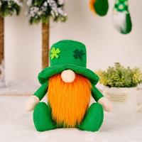 Plüschzwerge zum St. Patrick's Day, Rudolph-Figur mit grünem Blatt, grüne Plüschzwergpuppe, irische Feiertagsdekoration