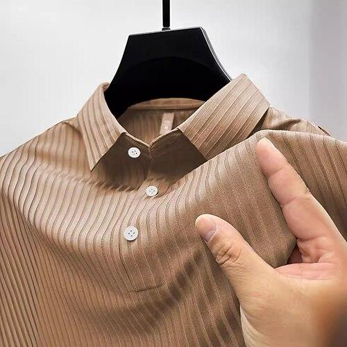 Herren Rippstrick-Oberteil Golf Poloshirts Arbeit Geschäft Kargen Kurzarm Basic Modern Glatt Knopf Gerippt Frühling Sommer Regular Fit Schwarz Marinenblau Grün Khaki Rippstrick-Oberteil