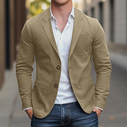 Herren Blazer Outdoor Lässig Tasche Mode Lässig Frühling Herbst Baumwolle Polyester Einfach Tasche Lässig / Alltäglich Einreihig Blazer Schwarz Kaki Armeegrün Image