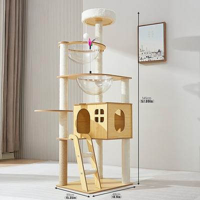 57.09 Inches Cat Tree/Cat Tree House and Towers for Large Cat/Cat Climbing Tree with Cat Condo/Cat Tree Scratching Post/Multi-Level Large Cat Tree