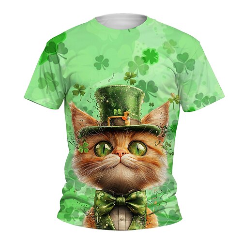 T-Shirt Glücksklee St. Patrick's Day 2026 Neuheit T-Shirt Ärmel Grafik für Paar Herren Damen Erwachsene 3D-Druck für St. Patrick's Day Party Alltagstauglich Image
