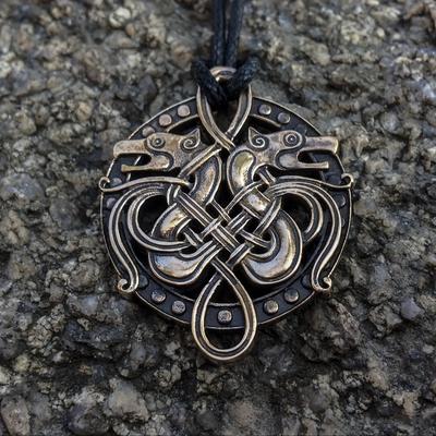 TEMU Nordic Series Pirate Double Wolf Head Pendant Necklace Accessories European And American Sweater Chain Jewelry Image