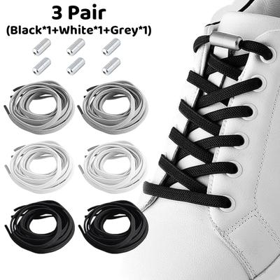 TEMU 3 Pairs / Total Of 6pcs (black + White + Gray) Non-lacing Metal Clip Shoelaces, Casual Lightweight Solid Color Polyester, - 0.6 X 105 Cm