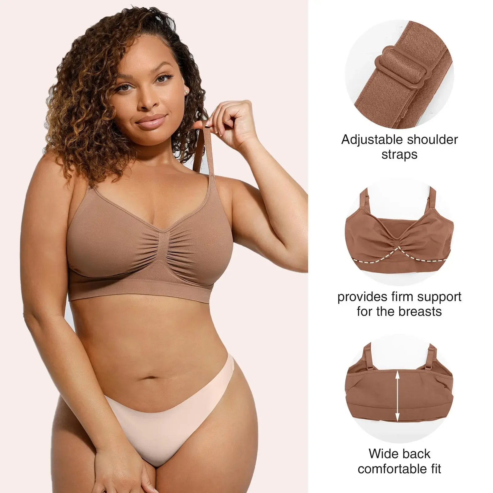 Verstellbare Schultergurte, Brust-BH, nahtlose BHs, vollständige Abdeckung, kabelloser Push-Up-BH für Frauen, bequeme, formende Bralettes Image