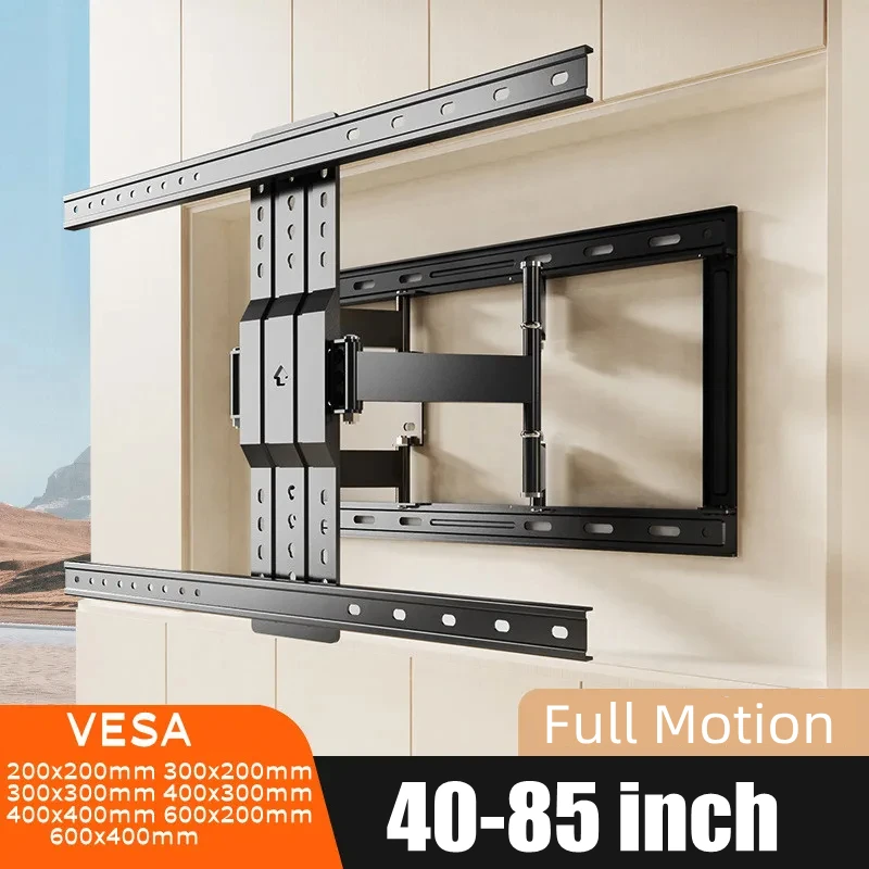 Full Motion TV-Wandhalterung für 40–85 Zoll Fernseher, TV-Halterung mit zwei Gelenkarmen, Neigung, Drehgelenk, Verlängerung, max. VESA 600 x 400