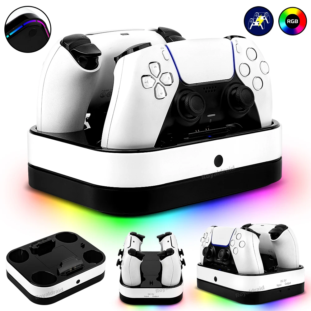 RGB Controller Dual Ladestation Für PS5 Dual Schnelle Ladegerät LED Anzeige Ladestation Basis Docking Station Für PS5 Gamepad Image