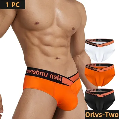 1 Paar orangefarbene Slips mit V-Gürtel, sexy Farbverlauf, Laser, niedrige Taille, bequem, atmungsaktiv, Herrenunterwäsche MP270 Image
