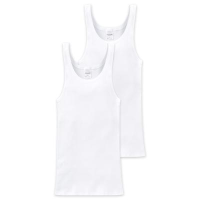 Unterhemd SCHIESSER "Essentials", Herren, Gr. 9, N-Gr, weiß (100, weiß), Doppelripp, Obermaterial: 80% Polyamid, 20% Elasthan, unifarben, casual, körpernah, Rundhals, ärmellos, Unterhemden, mit langem Rückenteil Image