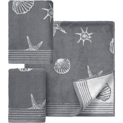 Handtuch Set DYCKHOFF "Seashell", grau, 3 tlg., Walkfrottee, Walkfrottee, Obermaterial: 100% Baumwolle, Handtuch-Sets, mit Muschelmuster; 2 Handtücher (50x100cm), 1 Duschtuch (70x140cm) Image