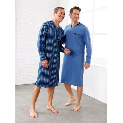 Nachthemd WÄSCHEPUR "Nachthemden", Herren, Gr. 48/50, Normalgrößen, blau (marine, bedruckt, mittelblau), 100% Baumwolle, unifarben, gemustert, mehrfarbig, gestreift, Langarm, Kleider Image
