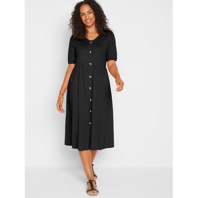 Sommerkleid INSPIRATIONEN "Baumwoll-Kleid", Damen, Gr. 40, Normalgrößen, schwarz, 100% Baumwolle, unifarben, wadenlang, V-Ausschnitt, Kurzarm, Kleider Image