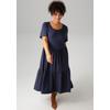 Sommerkleid ANISTON PLUS, Damen, Gr. 50, N-Gr, blau (marine), Single Jersey, Obermaterial: 95% Baumwolle, 5% Elasthan, unifarben, casual, figurumspielend wadenlang, Rundhals, Kurzarm, Kleider, aus elastischer Jersey-Qualität