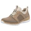 Slip-On Sneaker RIEKER, Damen, Gr. 36, braun (camelfarben, creme), Textil, Nubuklederimitat, casual, Schuhe Sneaker, Schlupfschuh, Halbschuh, Slipper, Freizeitschuh mit Elastikeinstieg