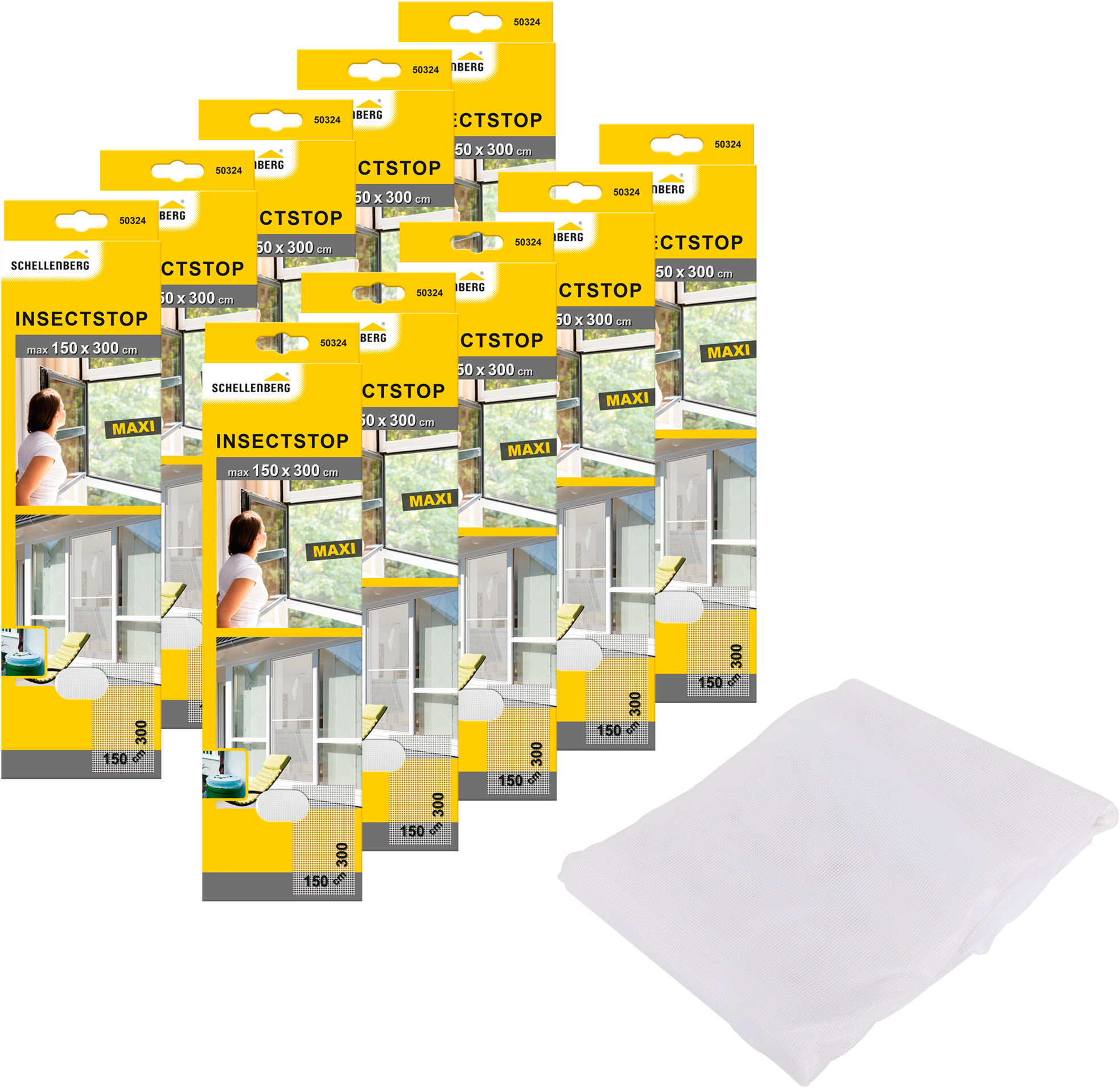 Fliegengitter-Gewebe SCHELLENBERG "Maxi für große Fenster", weiß (rahmen: weiß gewebe: weiß), B:150cm H:300cm, Insektenschutzgitter, Insektenschutz und Mückenschutz, 150 x 300 cm, anthrazit und weiß