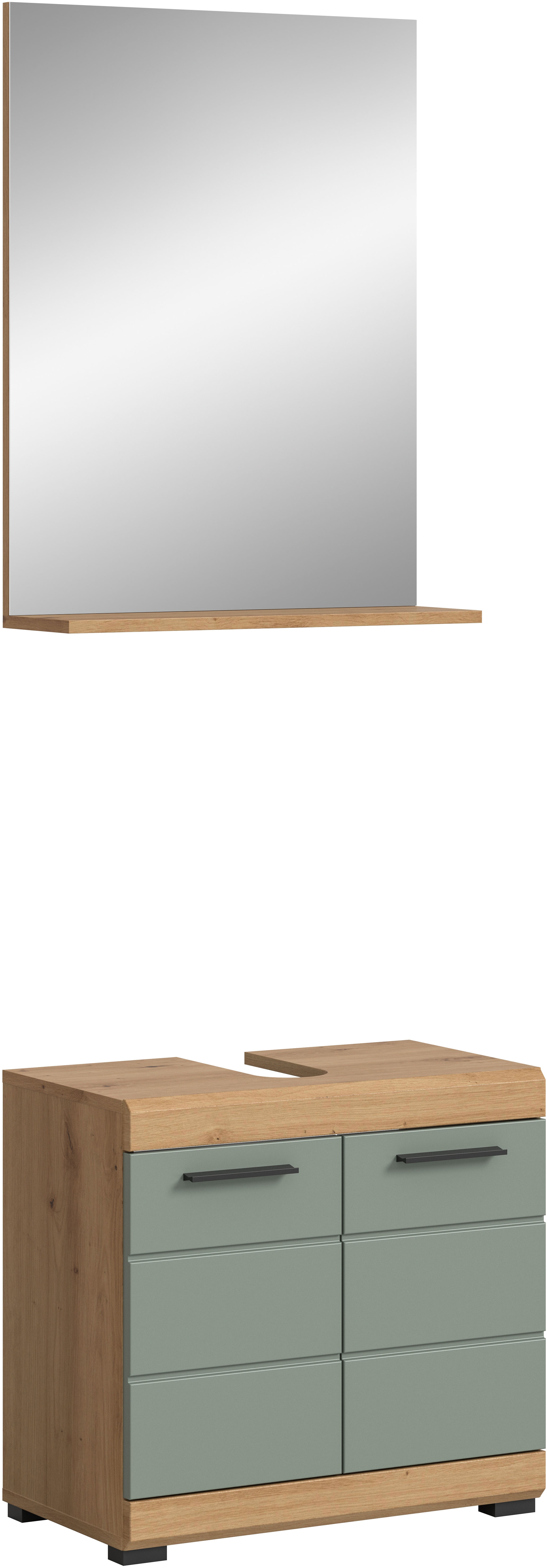 Badmöbel-Set INOSIGN "Siena, 2 teilig, bestehend aus: Waschbeckenunterschrank, Spiegel", grün (artisan eiche nb, salbei nb), B:60cm H:191cm T:34cm, Holzwerkstoff, MDF, Kastenmöbel-Sets, Badmöbel-Set, in verschiedenen Farben erhältlich, Badmöbel,...