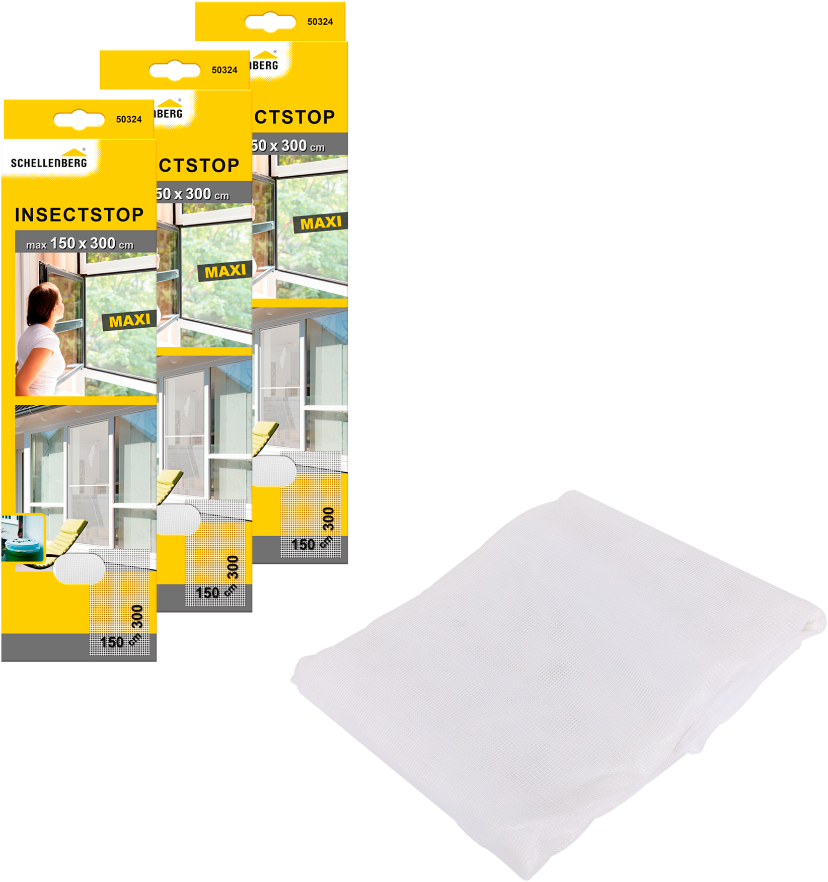 Fliegengitter-Gewebe SCHELLENBERG "Maxi für große Fenster", weiß (rahmen: weiß gewebe: weiß), B:150cm H:300cm, Insektenschutzgitter, Insektenschutz und Mückenschutz, 150 x 300 cm, anthrazit und weiß