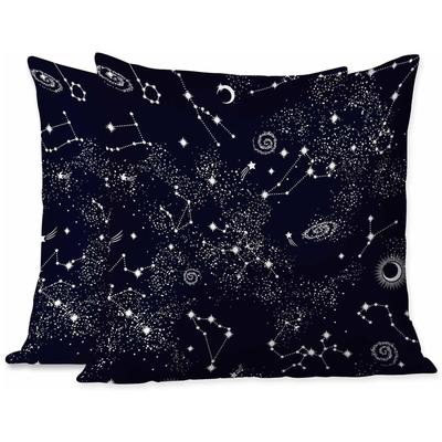 TEMU 2pcs Constellation Pillow Covers - Black Polyester With Design For Couch, Bedroom, Or Living Room, Single-sided Printing, No Insert Included, Celestial Decor Image