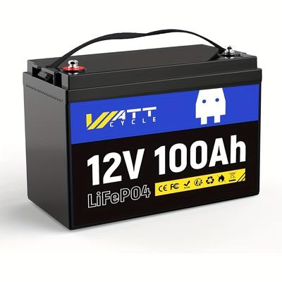 TEMU Wattcycle 12v 100ah Lifepo4 Lithium Battery - 20, 000 Cycles, Built-in 100a Bms, Low Temperature Protection - Ideal For Rv, Camping, And Storage - Compatible With Group 24, Rechargeable Batteries Image