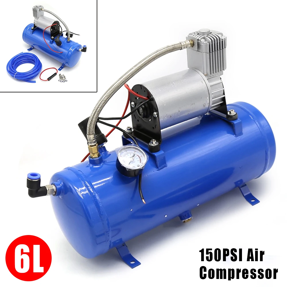 Compressore d'aria Sistema di compressore d'aria DC 12V 150psi con kit clacson d'aria universale per treno da 6 litri Kit clacson d'aria