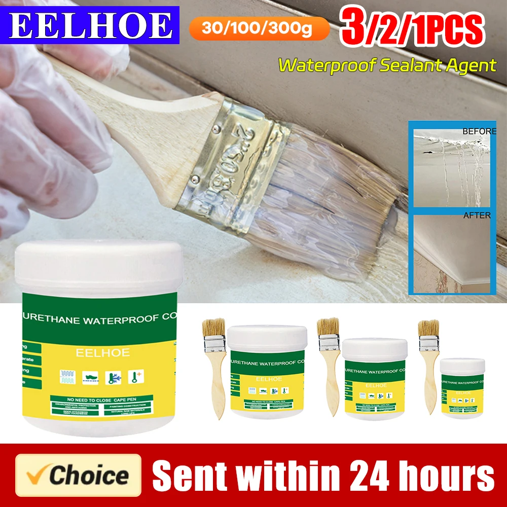 1/2/3Pcs 30-300g Wasserdichte Beschichtung Dichtstoff Mittel Transparent Unsichtbare Paste Kleber Mit Pinsel kleber Reparatur Hause Dach Badezimmer Image
