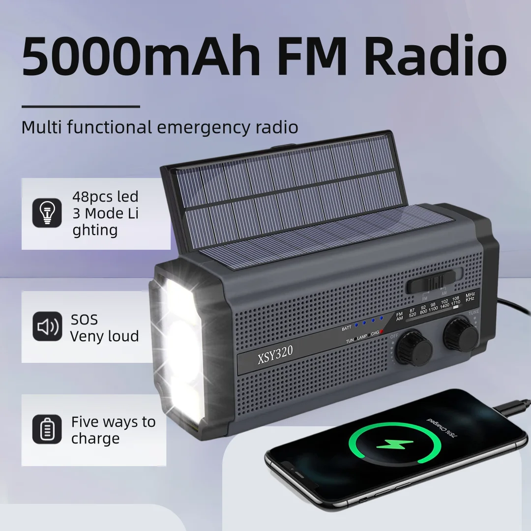 Woopker 5000 mAh UKW-Radio XSY-320 Tragbares Notfallradio Handkurbel Solarradio AM/NOAA Tragbare LED SOS Alarm Power Bank