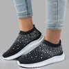 Glänzende Kristall Flats Schuhe für Frauen plus Größe 35-43 atmungsaktive Mesh weiße Turnschuhe Frau Herbst weiche Sohle Damen Sportschuhe