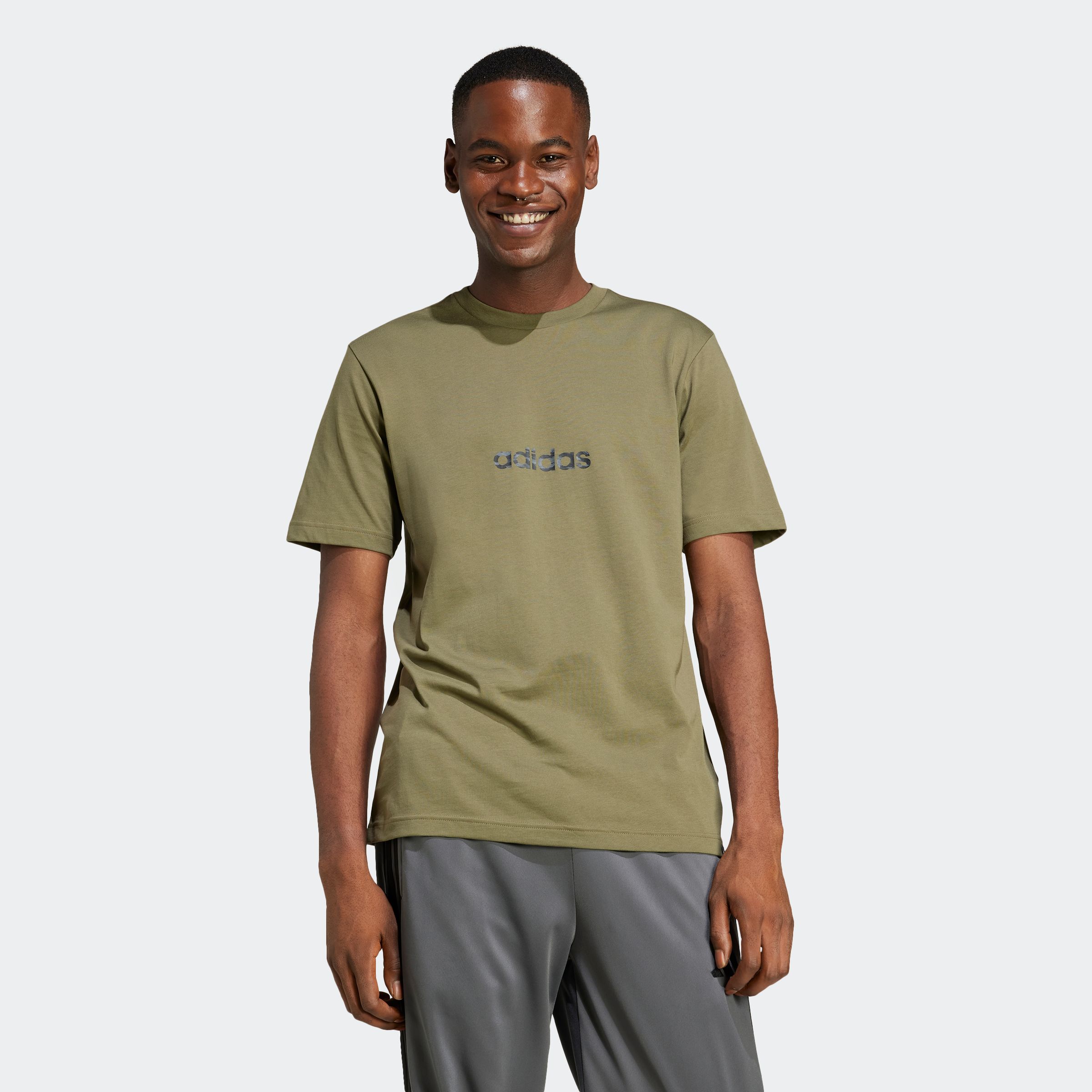 T-Shirt ADIDAS SPORTSWEAR "M C CAMO LIN T", Herren, Gr. M, grün (olive strata), Obermaterial: 100% Baumwolle, Shirts T-Shirt, sportlicher Stil, kurzärmlig, Military-Style Design, aus Baumwolle