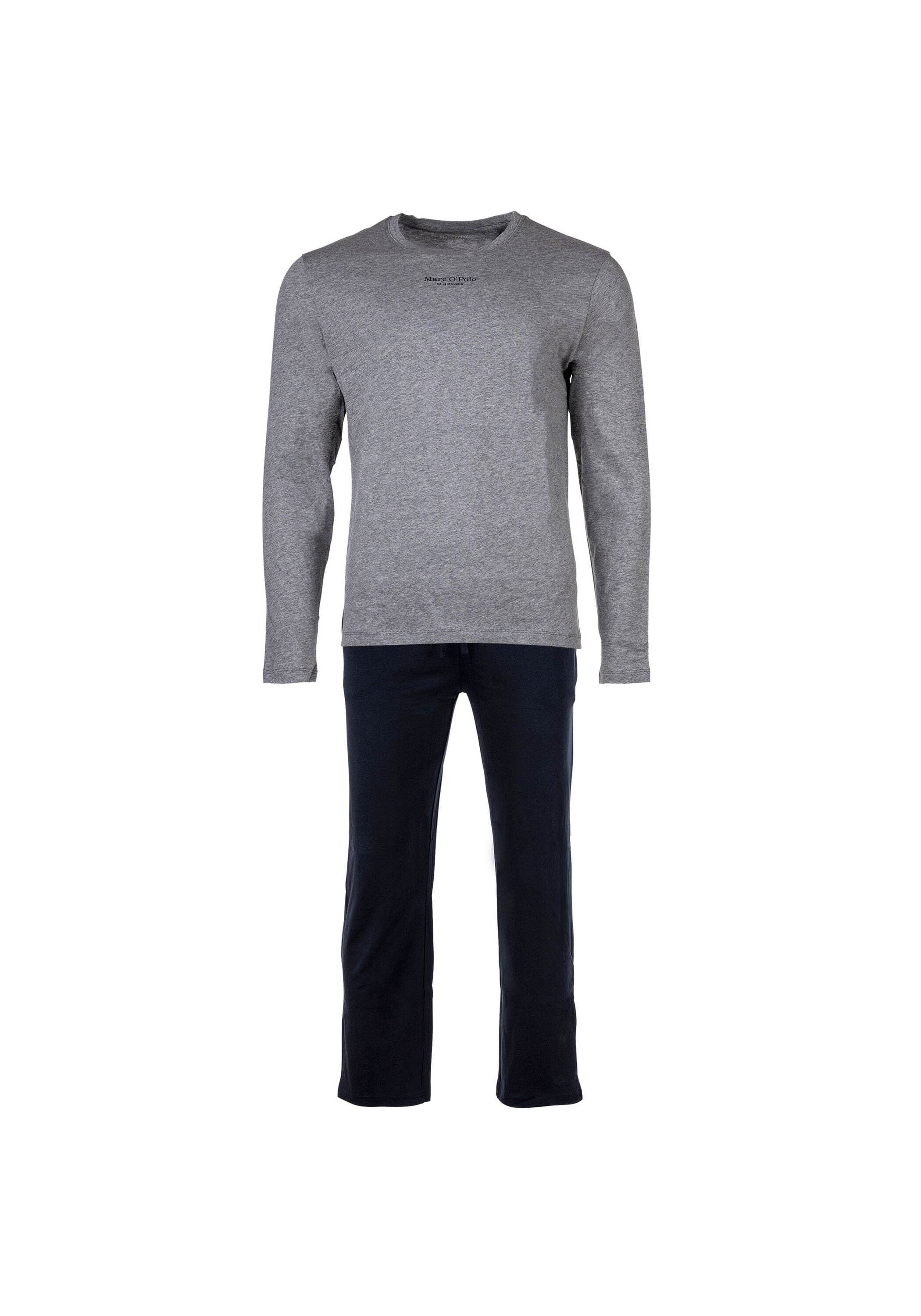 Schlafanzug MARC O'POLO "Pyjama MIX N MATCH", Herren, Gr. XL, grau (grau, dunkelblau), Obermaterial: 100% Baumwolle CO(Bio)., Homewear-Sets Schlafanzug