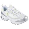 Sneaker SKECHERS "D'LITES-CHROMATIC", Damen, Gr. 38, silber (weiß, silberfarben), Lederimitat, Textil, metallic, modisch, Schuhe, Plateausneaker, Schnürschuh mit Metallic Einsätzen
