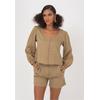 Klassische Bluse FRESHLIONS "Amara", Damen, Gr. M, braun (hellbraun), 100% Leinen, unifarben, casual, Rundhals, Langarm, Blusen, im klassischen Design