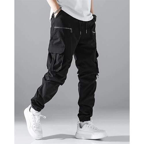 Herren Cargohose Cargohosen Jogginghose Jogger Hose Hosen Kordelzug Elastische Taille Multi Pocket Glatt tragbar Outdoor Täglich Campen und Wandern Modisch Klassisch Armeegrün Schwarz Image
