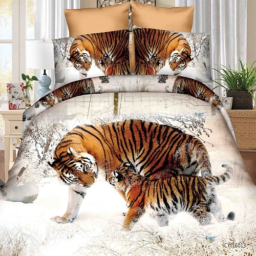 3D-Tiger-Print Bettbezug Bettwäsche-Sets Bettbezug mit 1 Bettbezug oder Bettdecke, 1 Blatt, 2 Kissenbezügen für Doppelbett/Königin/König (1 Kissenbezug für Zwilling/Einzelbett) Image