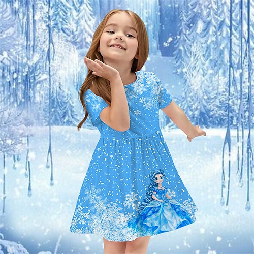 Mädchen' 3D Graphic Karikatur Kleid Kurzarm Sommer Frühling Urlaub Täglich Festtage Prinzessin Schön Süß kinderkleidung 4-12 Jahre Casual kleid A Linie Kleid Knielang Regular Fit Image
