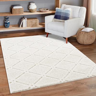 Hochflor-Teppich MY HOME "Tammo", beige (creme), B:80cm H:20mm L:150cm, Obermaterial: 100% Polypropylen, Teppiche, Läufer, weich, uni, Rauten-Optik, Hoch Tief Struktur, Wohnzimmer Image